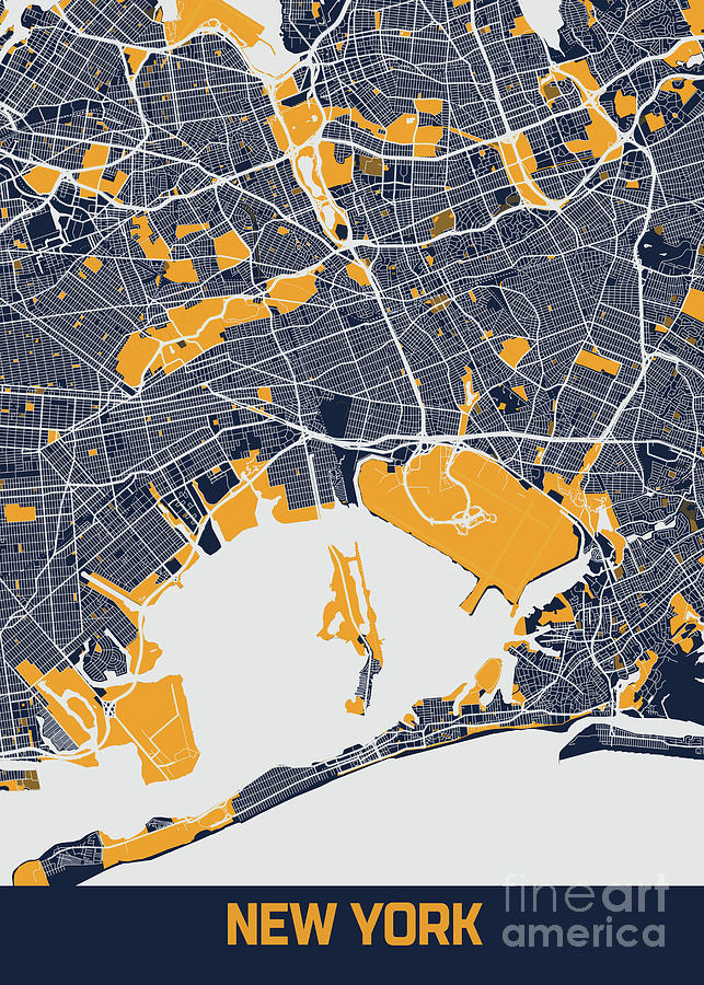 Map Digital Art - New York - United States Bluefresh City Map by Tien Stencil