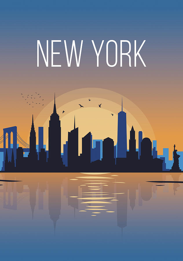 New York USA Minimalist Skyline Digital Art by Louza Artist