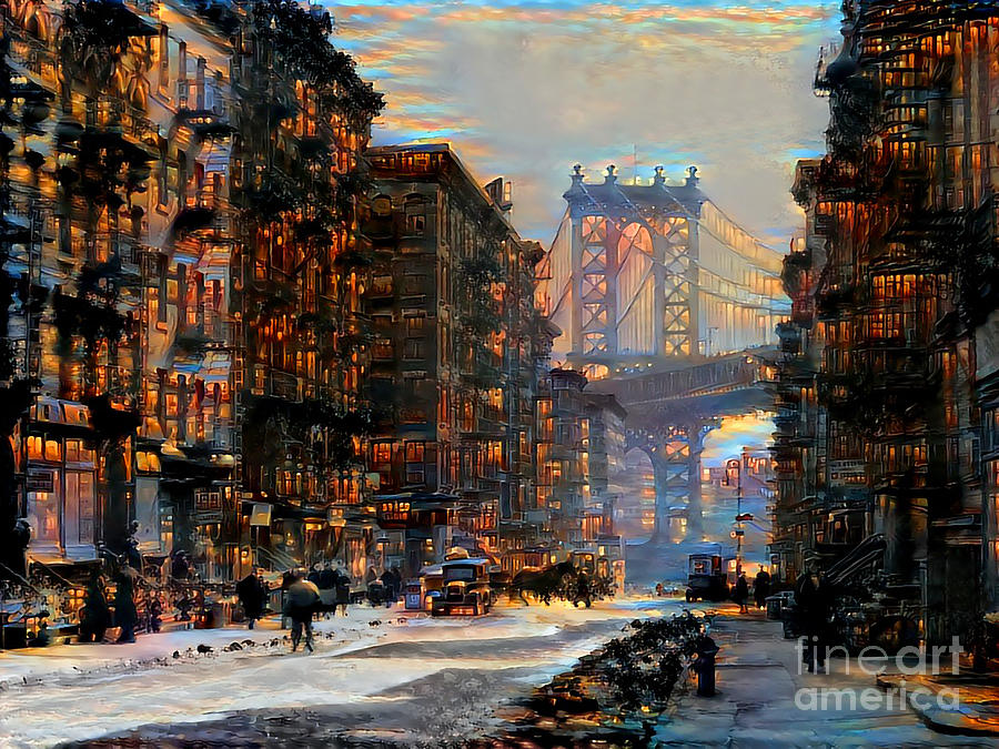 New York Vintage Manhattan Bridge in Painterly Vibrant Colors 20200511v3 Photograph by Wingsdomain Art and Photography