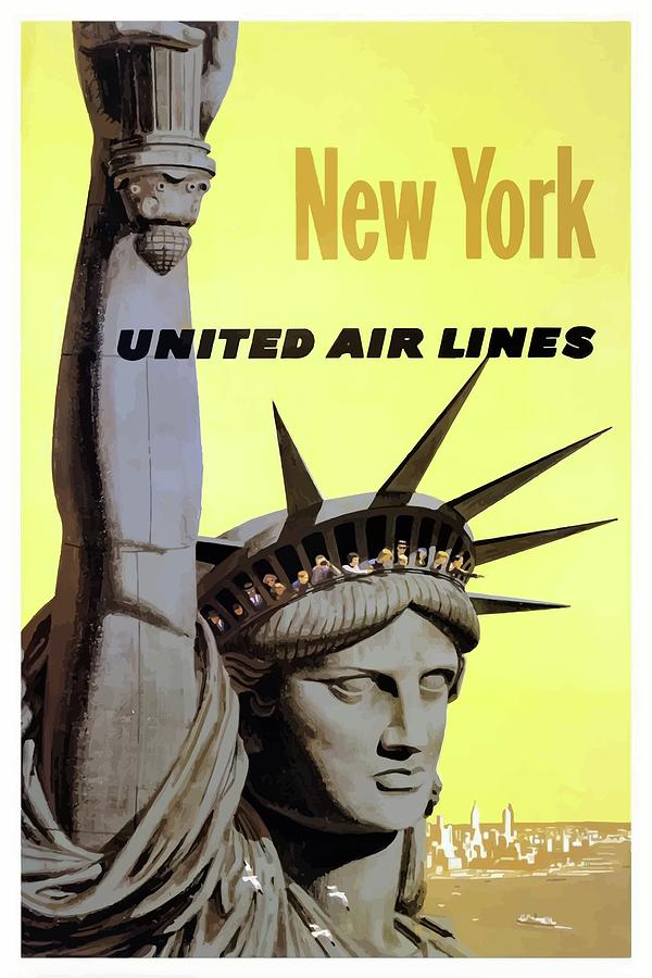 New York Vintage Travel Poster Statue Of Liberty Mixed Media by Movie Poster Prints