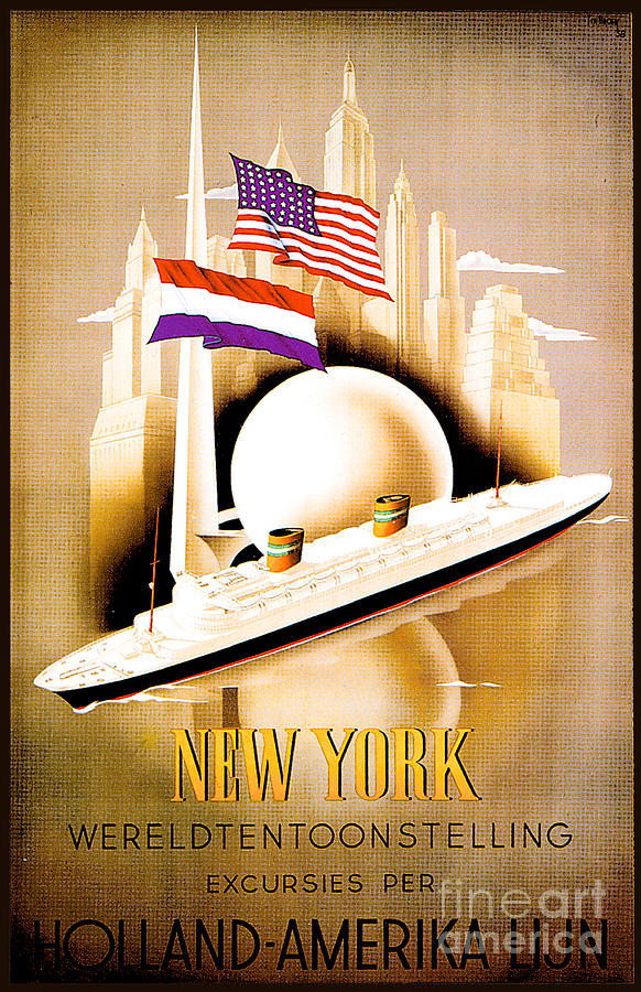 New York Wereldtentoonstelling excursies per Holland Amerika Lijn Poster 1938 Painting by Unknown