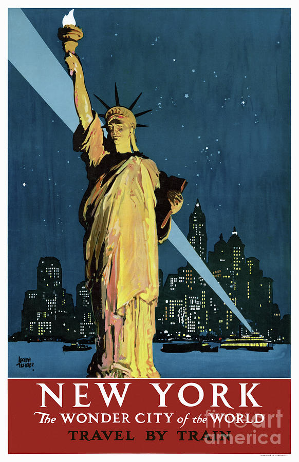 New York Wonder City Vintage Travel Poster Restored 1927 Drawing