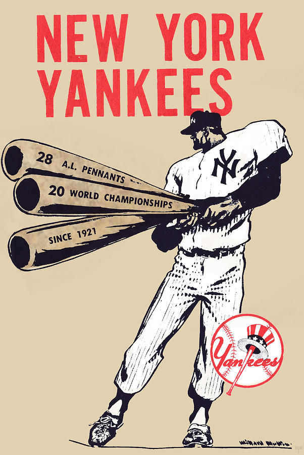  New York Yankees Willard Mullin Art Mixed Media by Row One Brand