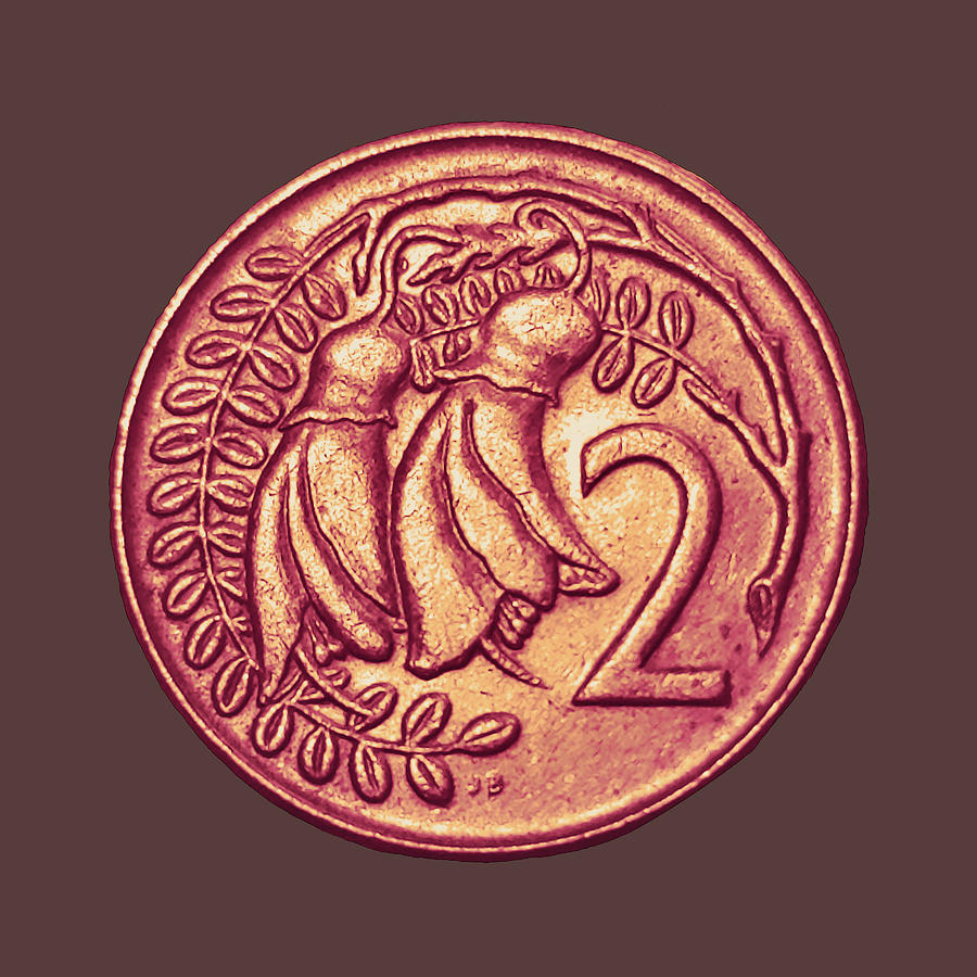 New Zealand Two Cent Coin Mixed Media by Designs By Nimros Fine Art