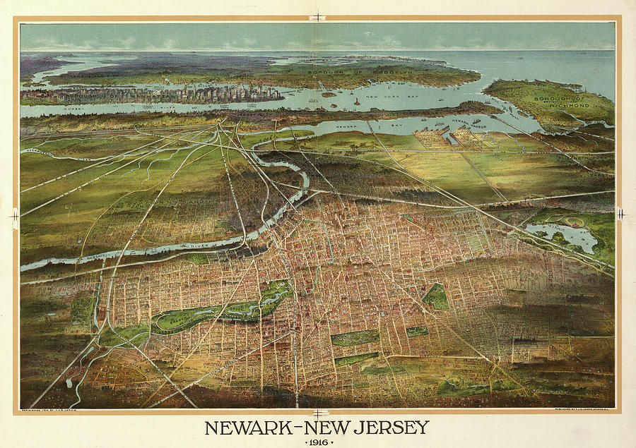 Map Drawing - Newark, New Jersey 1916 by Vintage Places