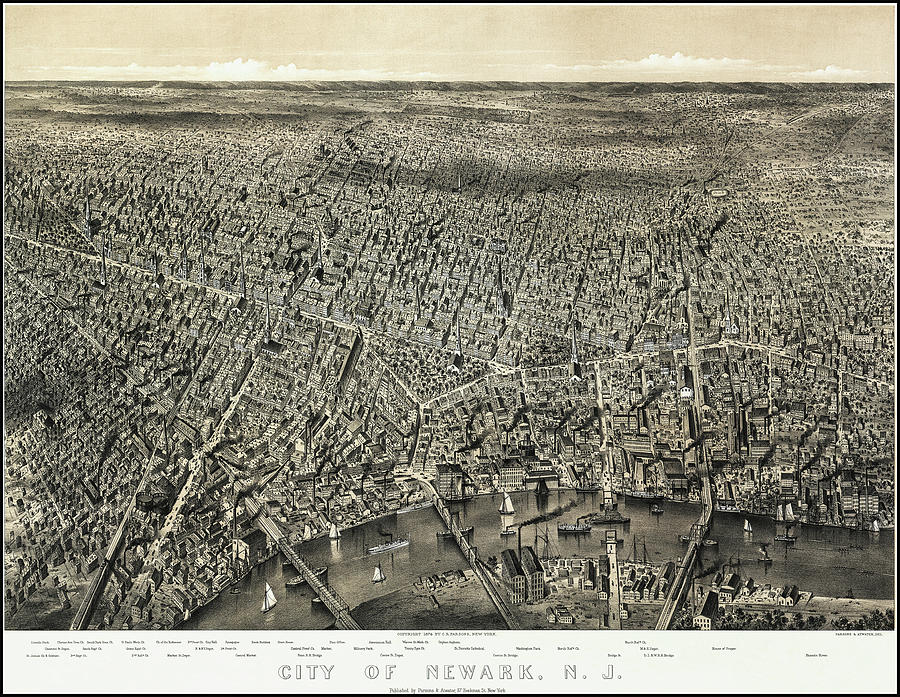 Newark Photograph - Newark New Jersey Antique Map 1874 by Carol Japp