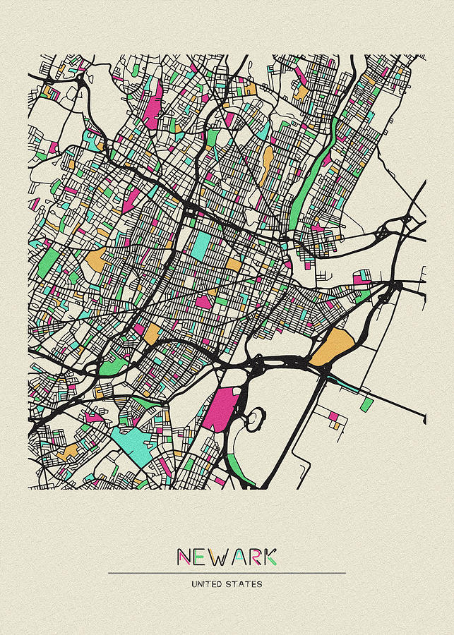 Newark, New Jersey City Map Drawing by Inspirowl Design