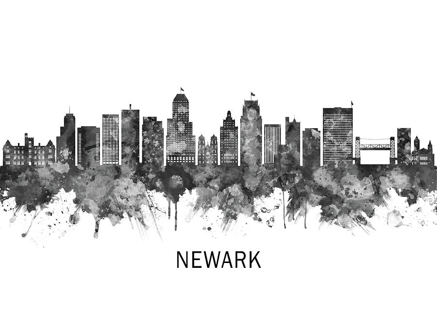 Newark New Jersey Skyline BW Mixed Media by NextWay Art - Pixels