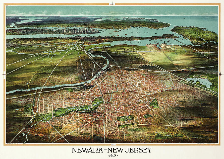Newark Photograph - Newark New Jersey Vintage Map Birds Eye View 1916 by Carol Japp