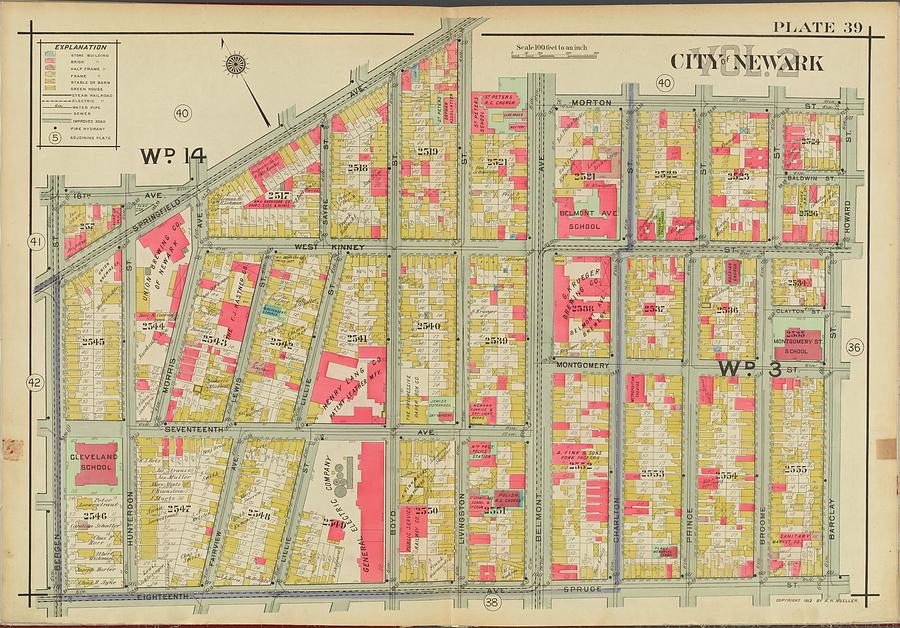Newark, V. 2, Double Page Plate No. 39 Map Bounded By Morton St., Howard St., Barclay St., Spruce S Painting