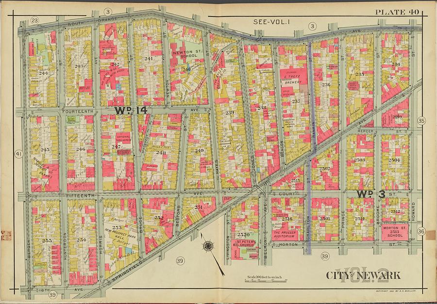Newark, V. 2, Double Page Plate No. 40 Map Bounded By South Ave., Howard St., Morton St., Springfie Painting