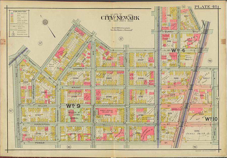 Newark, V. 2, Double Page Plate No. 48 Map Bounded By Astor St., Avenue A, Poinier St., Elizabeth A Painting