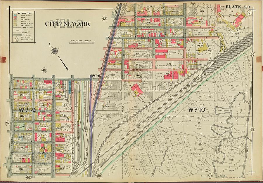 Newark, V. 2, Double Page Plate No. 49 Map Bounded By Harper St., Concord St., Elizabeth Ave. Painting