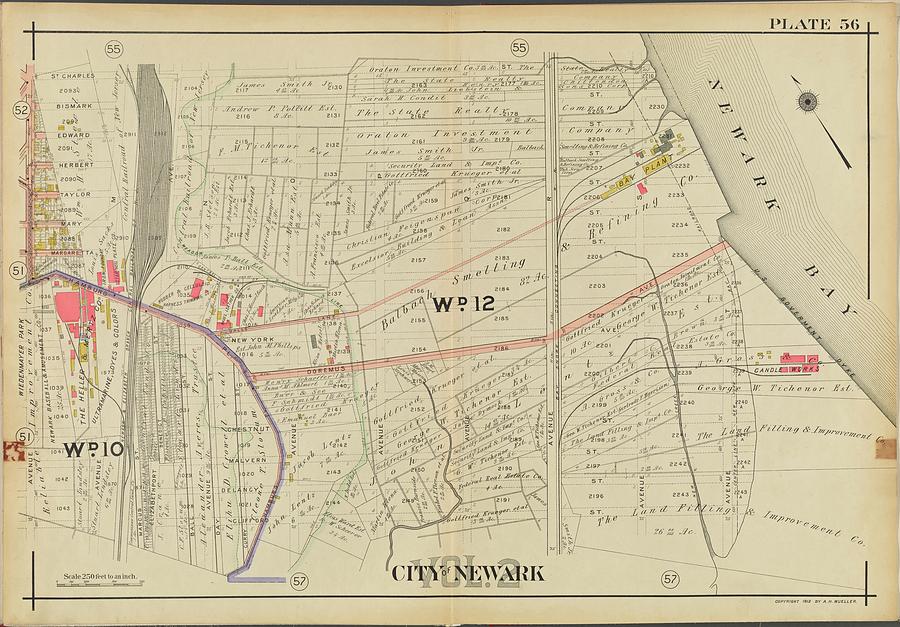Newark, V. 2, Double Page Plate No. 56 Map Bounded By Newark Bay, Clifford St., Avenue I Painting