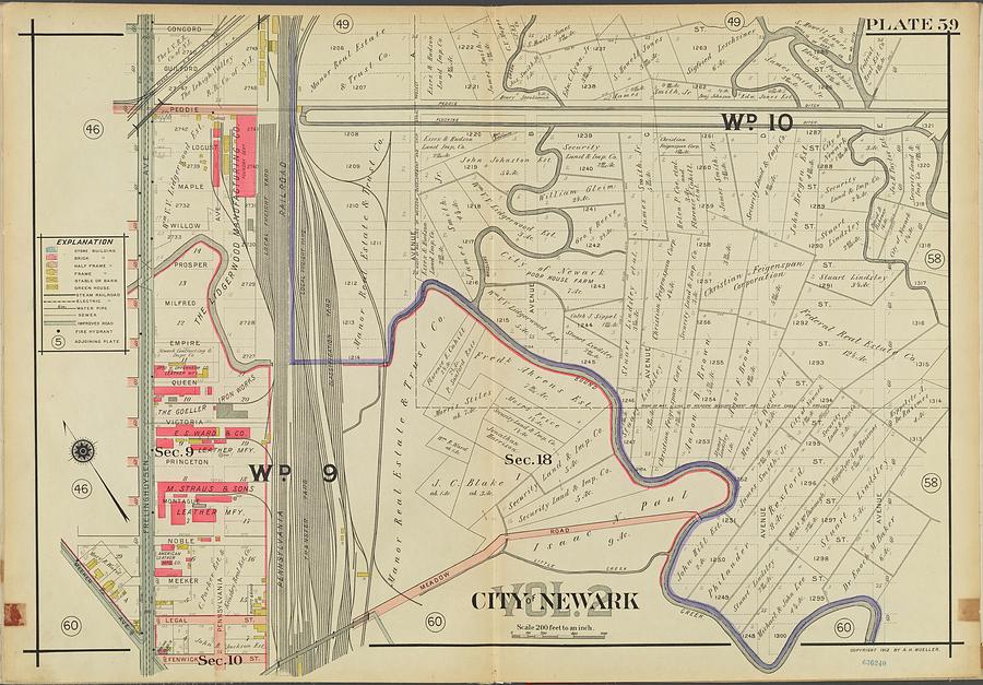 Newark, V. 2, Double Page Plate No. 59 Map Bounded By Concord St., Avenue E, Fenwick St., Frelinghu Painting