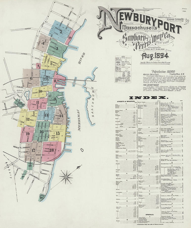 Newburyport 1894 Historical Map Newburyport Massachusetts in Color Photograph by Toby McGuire