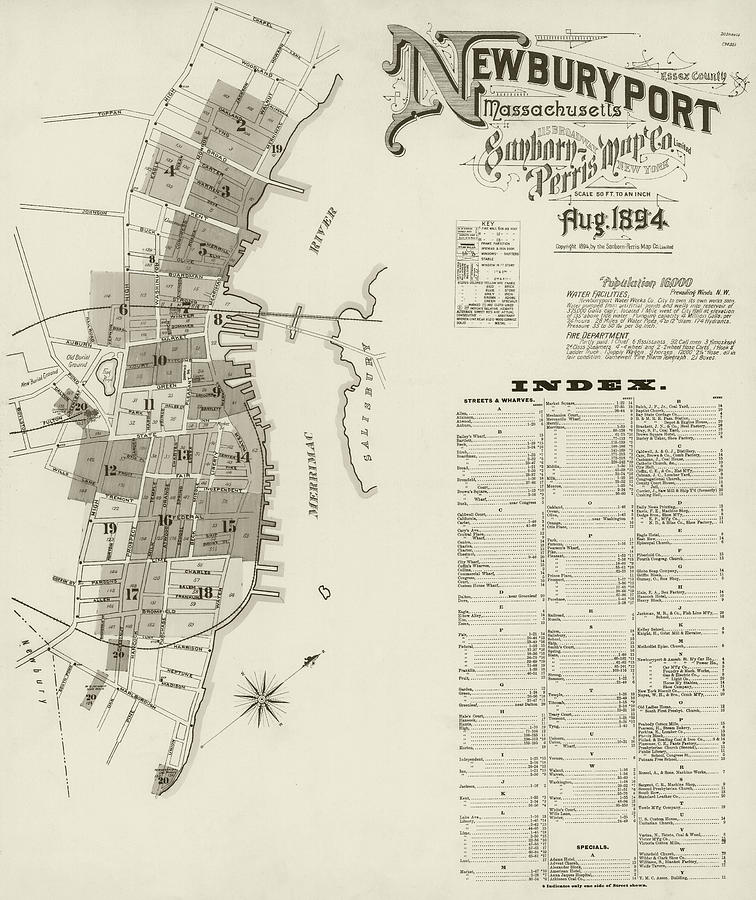 Newburyport 1894 Historical Map Newburyport Massachusetts in Sepia Photograph by Toby McGuire