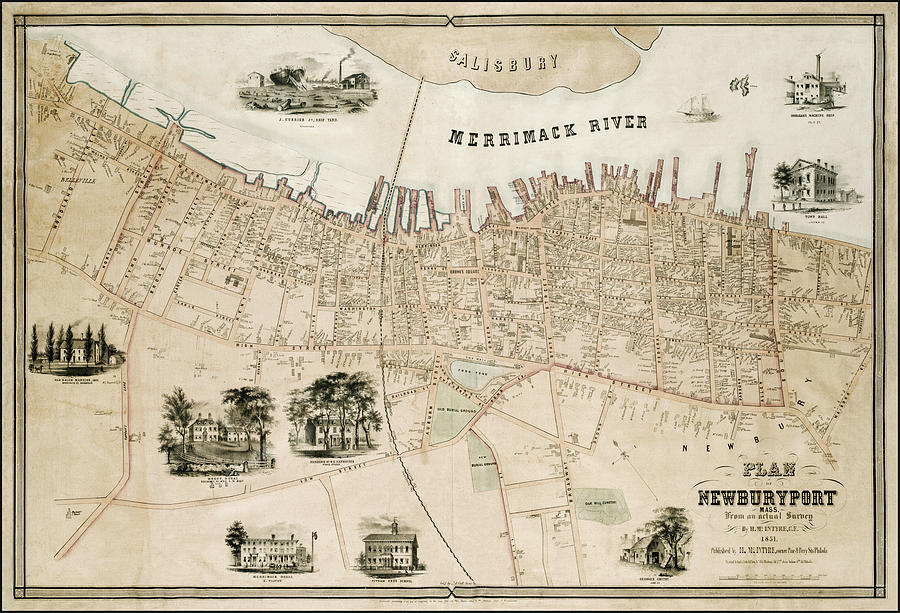 Newburyport Massachusetts Vintage Map 1851 Photograph by Carol Japp