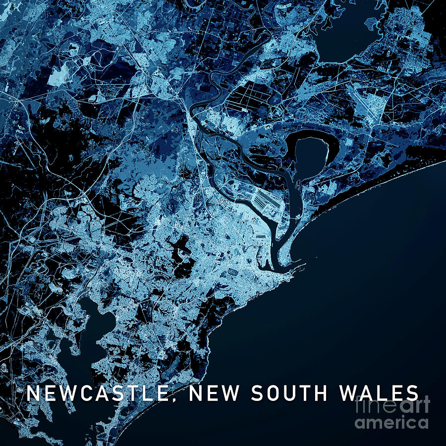 Airport Digital Art - Newcastle Australia 3D Render Map Blue Top View Sept 2019 by Frank Ramspott
