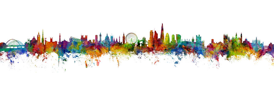 Newcastle, London and Cambridge Skylines Mashup Digital Art by Michael Tompsett