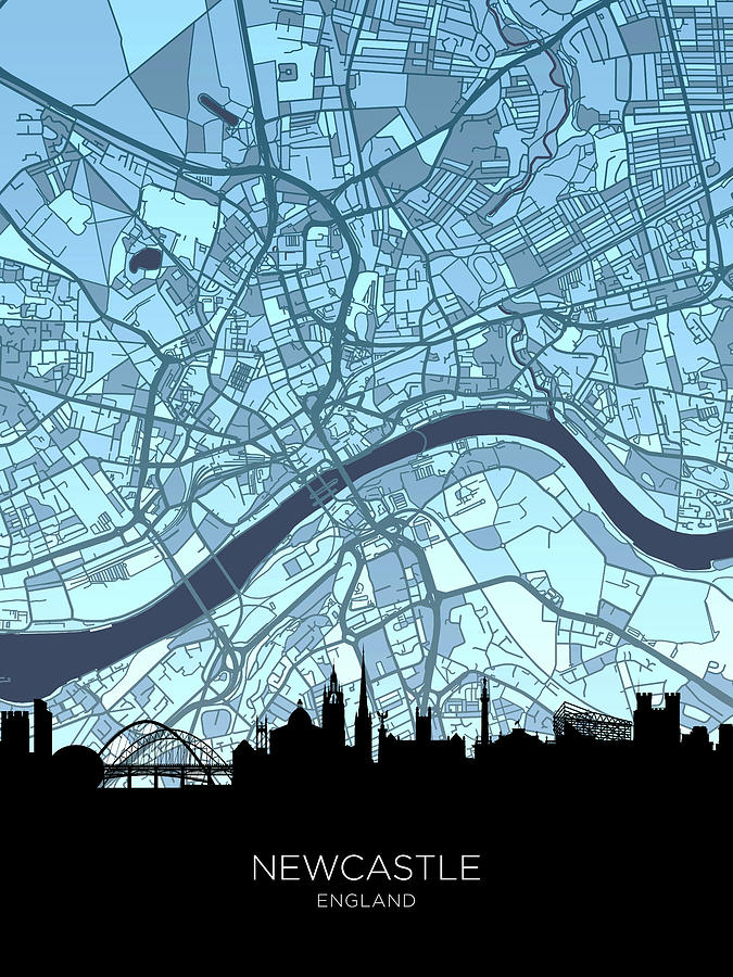 Newcastle Skyline Map #13 Digital Art by Michael Tompsett