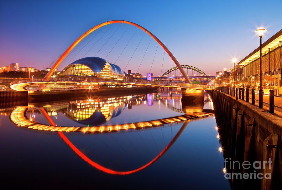 Up Movie Photograph - Newcastle upon Tyne skyline and Millennium bridge, England by Neale And Judith Clark