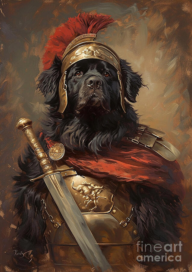 Dog Painting - Newfoundland - swathed in the cape of a Roman rescue squad member by Adrien Efren