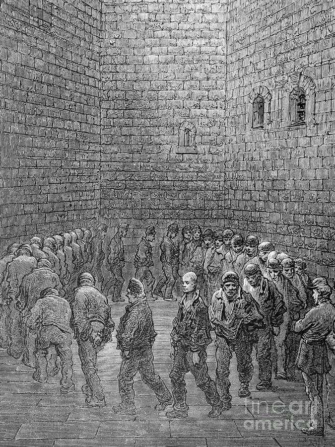 Newgate, Exercise Yard by Gustave Dore Drawing by Gustave Dore - Pixels