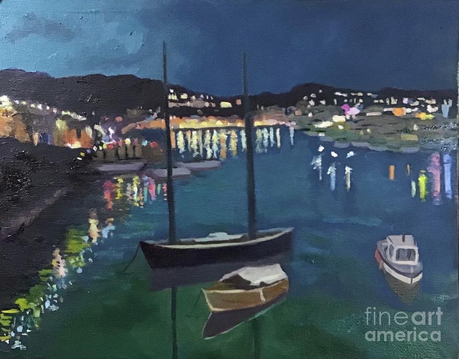 Nighttime Harbor  Painting by Anne Marie Brown