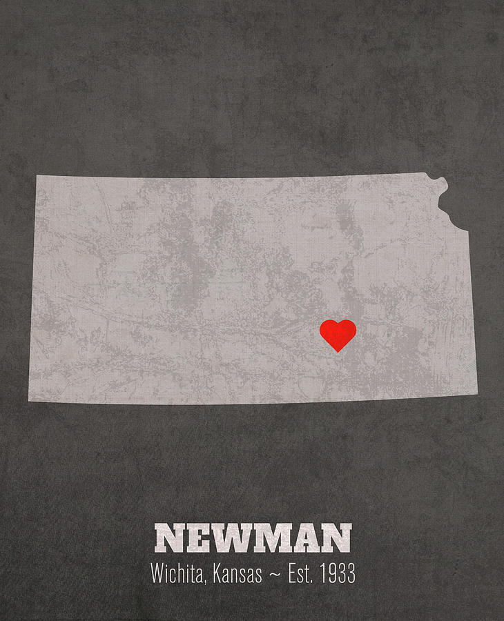 Newman University Wichita Kansas Founded Date Heart Map Mixed Media By