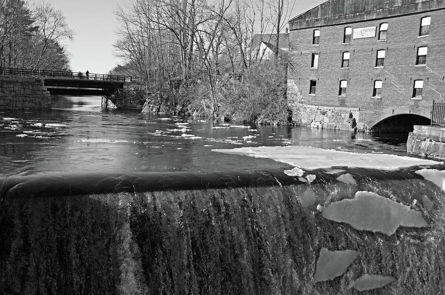 Newmarket NH Waterfall Newmarket Mills Black and White Photograph by Toby McGuire