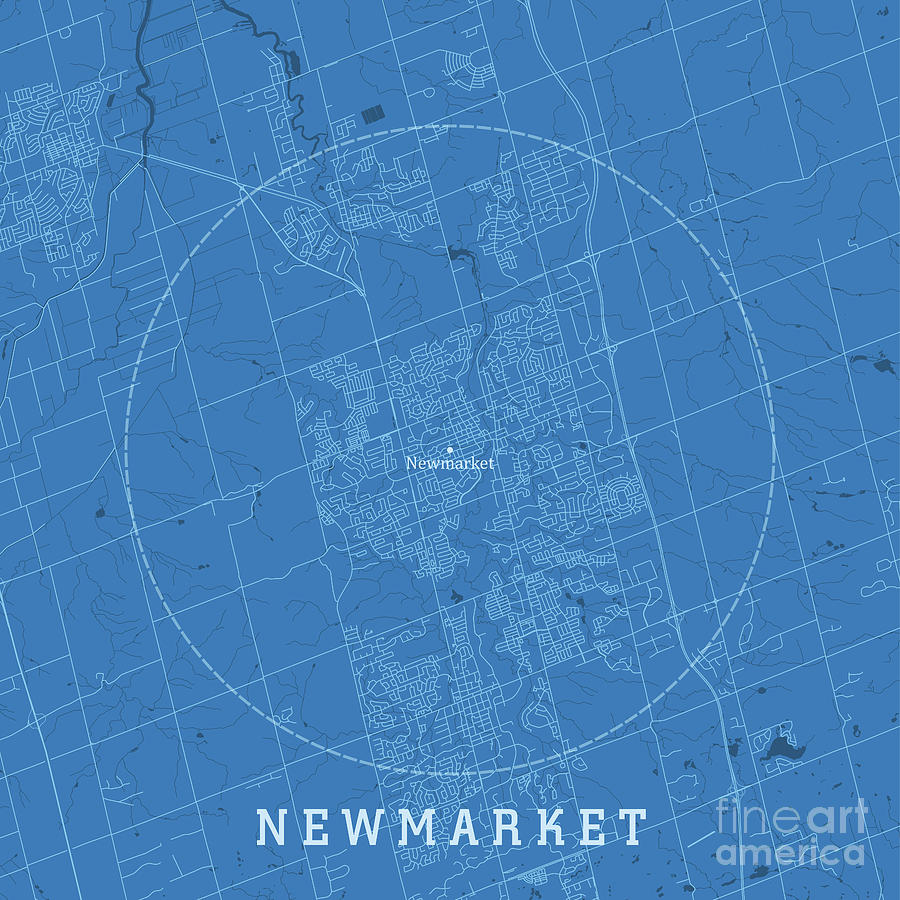 Map Digital Art - Newmarket ON City Vector Road Map Blue Text by Frank Ramspott