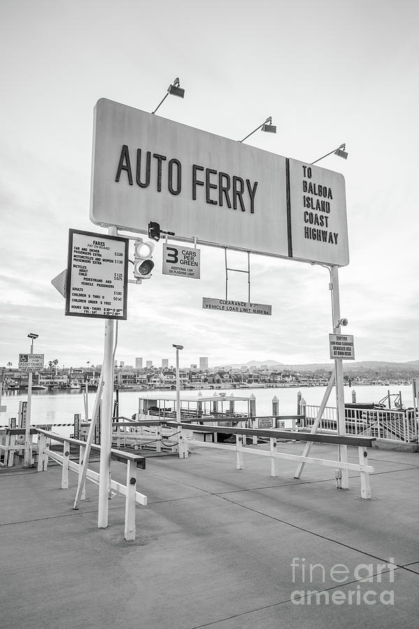 Newport Balboa Island Ferry Sign Black and White Photo Photograph by Paul Velgos