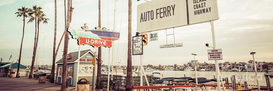 Newport Beach Balboa Island Ferry Sign Panorama Photo Photograph by Paul Velgos