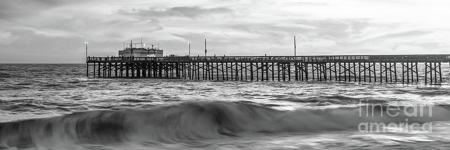 Newport Beach Balboa Pier Black and White Panorama Photo Photograph by Paul Velgos