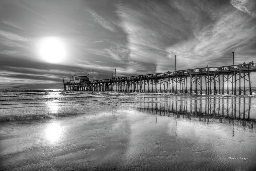 Newport Beach CA Newport Pier 2 Reflections B W Orange County Architectural Seascape Art Photograph by Reid Callaway