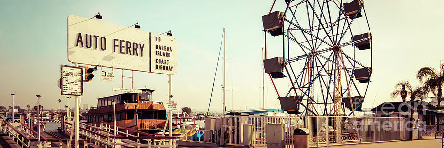 Newport Beach Ferry and Ferris Wheel Panorama Photo Photograph by Paul Velgos