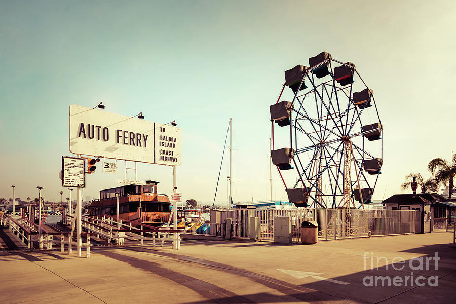 Newport Beach Ferry Sign and Ferris Wheel Photo Photograph by Paul Velgos