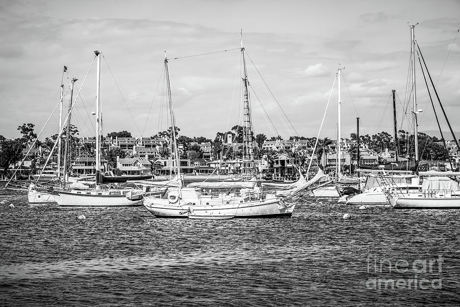 Newport Beach Harbor Boats Black and White Photo Photograph by Paul Velgos