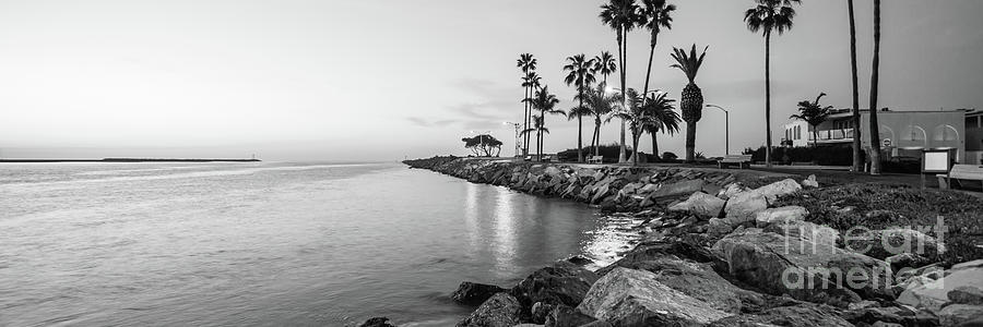 Newport Beach Jetty Black and White Panoramic Photo Photograph by Paul Velgos