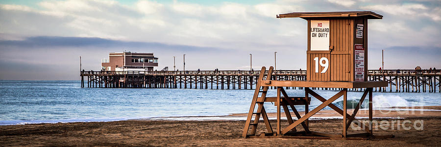 Newport Beach Pier and Lifeguard Tower 19 Panorama Photo Photograph by Paul Velgos