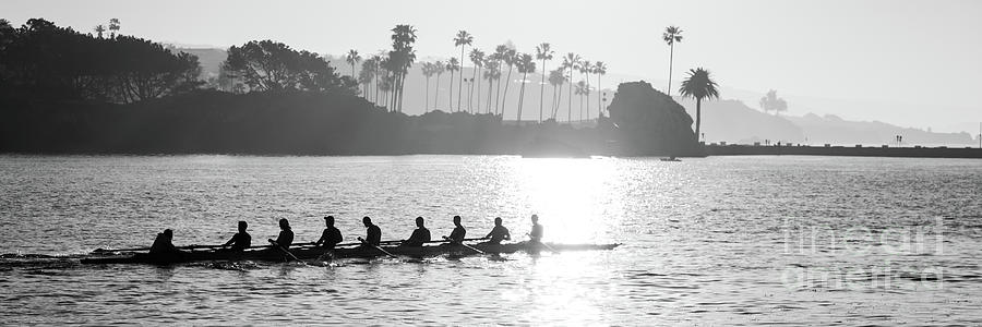 Newport Beach Rowing Crew Black and White Panorama Photo Photograph by Paul Velgos