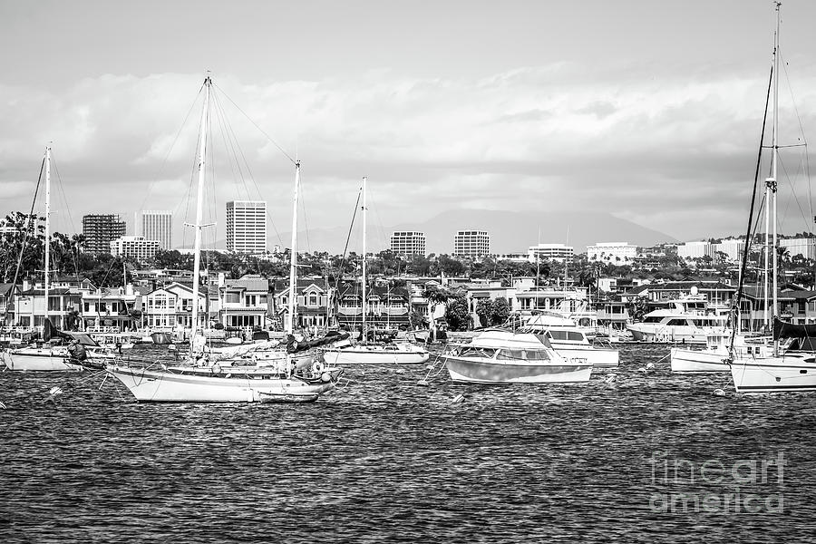 Newport Beach Skyline Black and White Photo Photograph by Paul Velgos