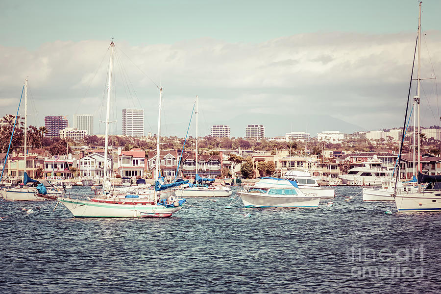 Newport Beach Skyline Retro Photo Photograph by Paul Velgos