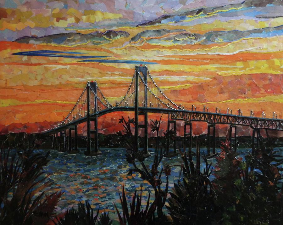 Newport Bridge, RI Mixed Media by Jodi-Ann Martineau