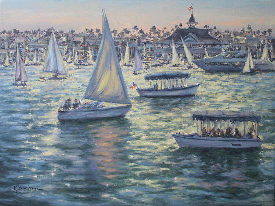 Newport Harbor Painting by Kristen Olson Stone