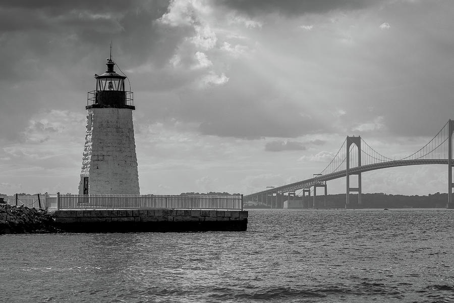 Newport Harbor Lighthouse in Black and White Photograph by Denise Kopko
