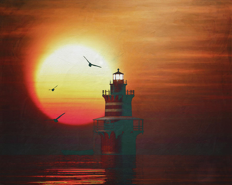 Newport Lighthouse with a sunset Painting by Jan Keteleer