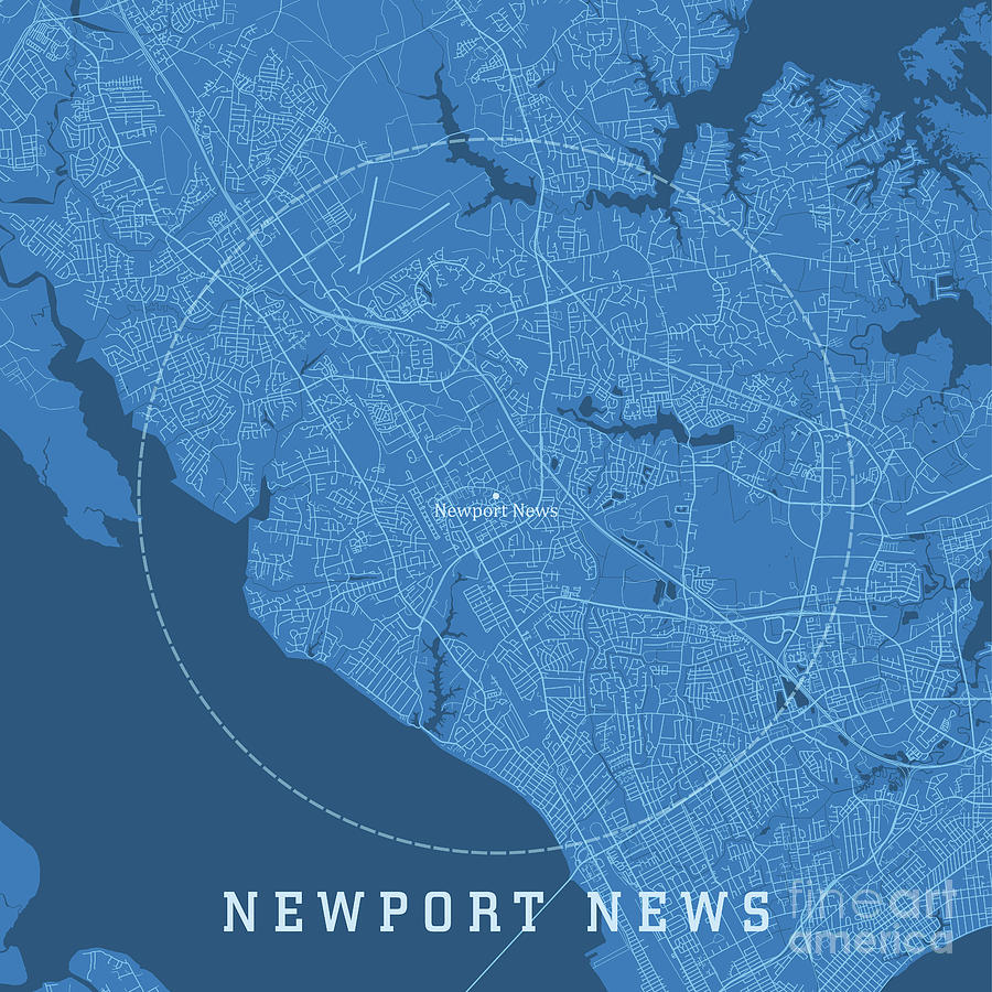 Newport News VA City Vector Road Map Blue Text Digital Art by Frank ...