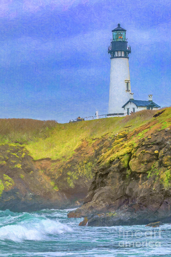 Newport Oregon, Lighthouse, Yaquina Bay, Coastal Art, Mixed Media by David Millenheft
